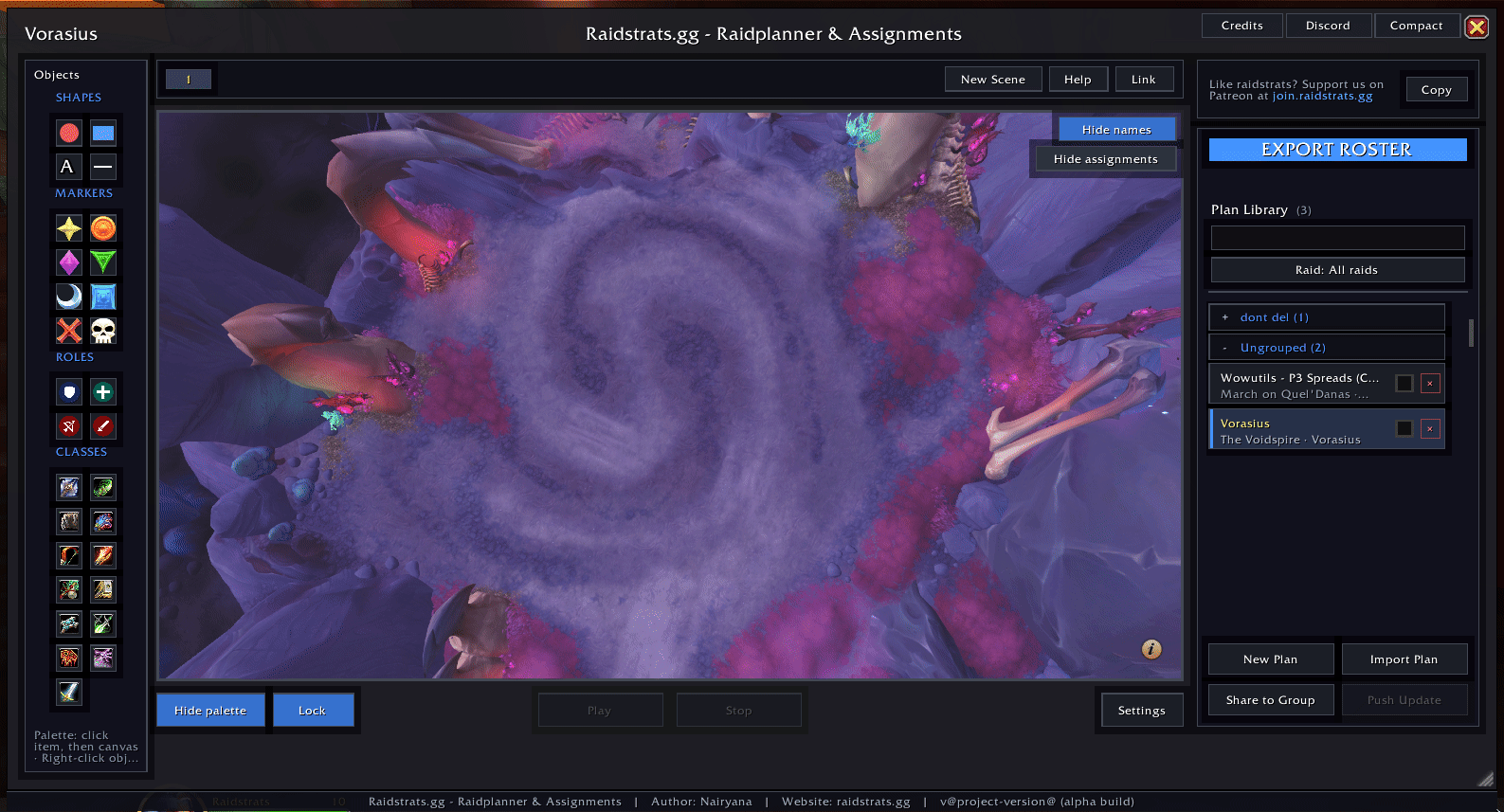 Placing objects from the palette in the Raidstrats.gg in-game planner